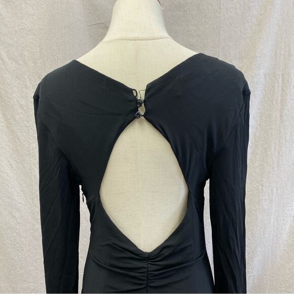Kay Unger black ruched A Line knee length open back evening dress size 10 - Picture 5 of 15
